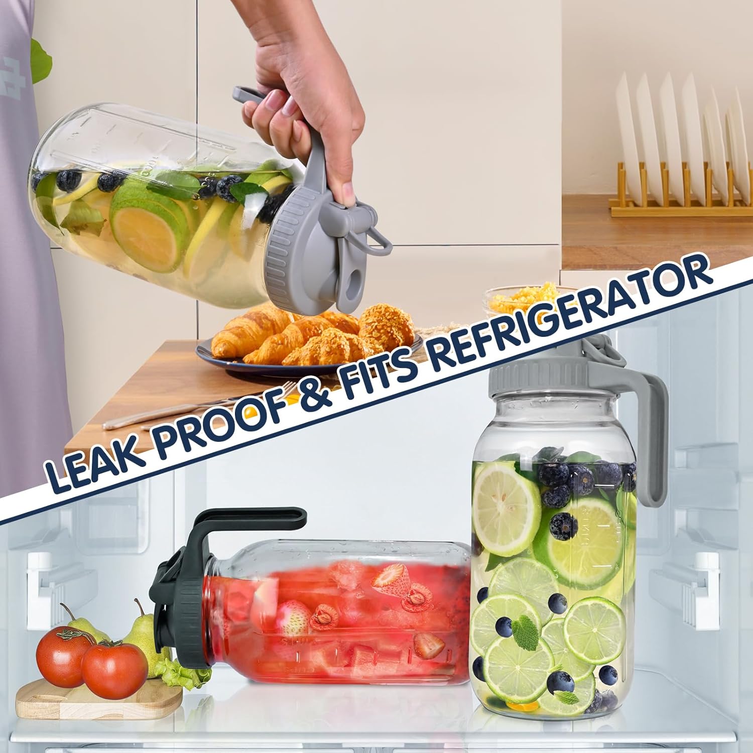 Glass Pitchers with Lid, Airtight Mason Jars, Water Jugs -Set of 2 (64oz) Glass Pitchers with Lid, Airtight Mason Jars, Water Jugs -Set of 2 (64oz)